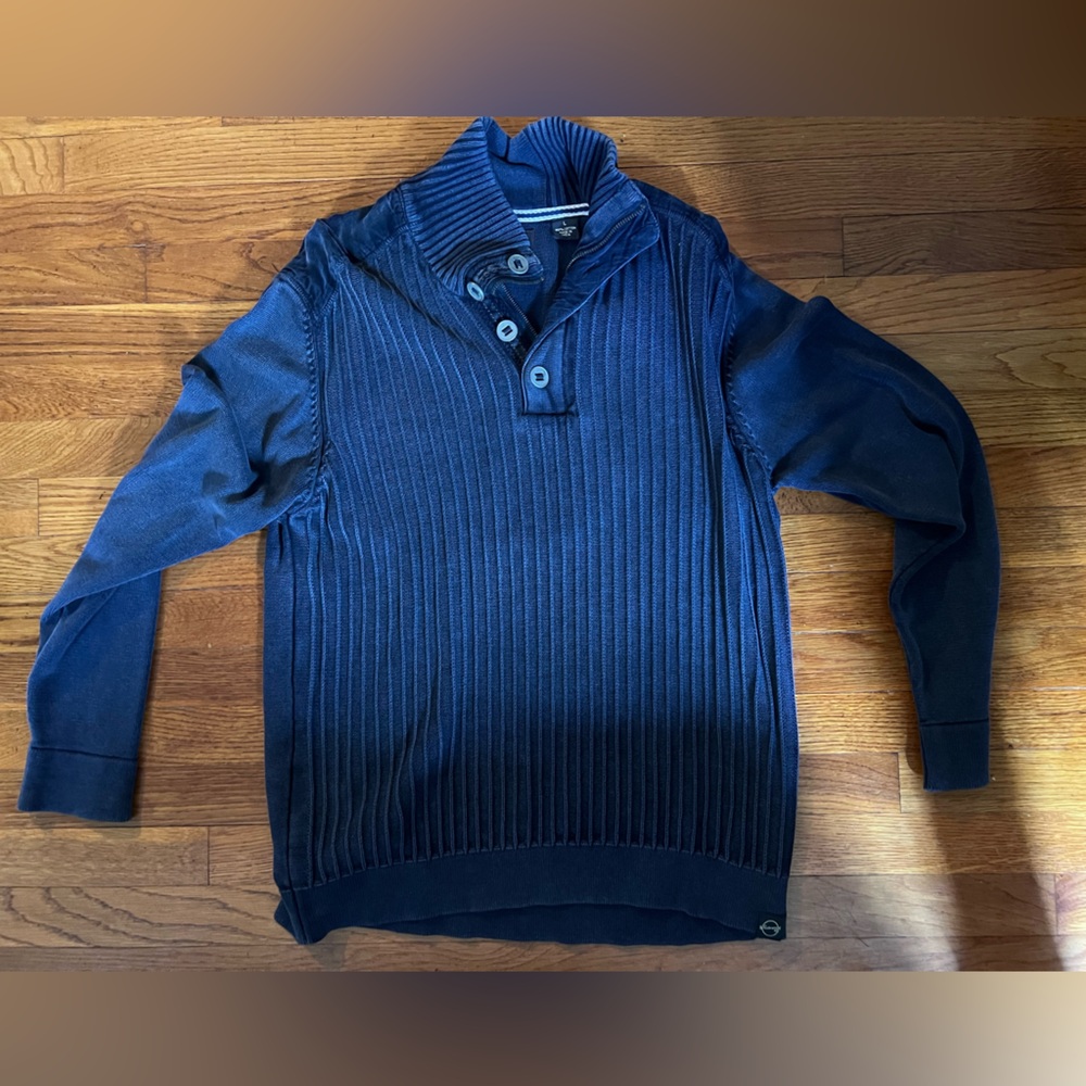 Weatherproof Blue Turtleneck Sweater with Ribbed Knit